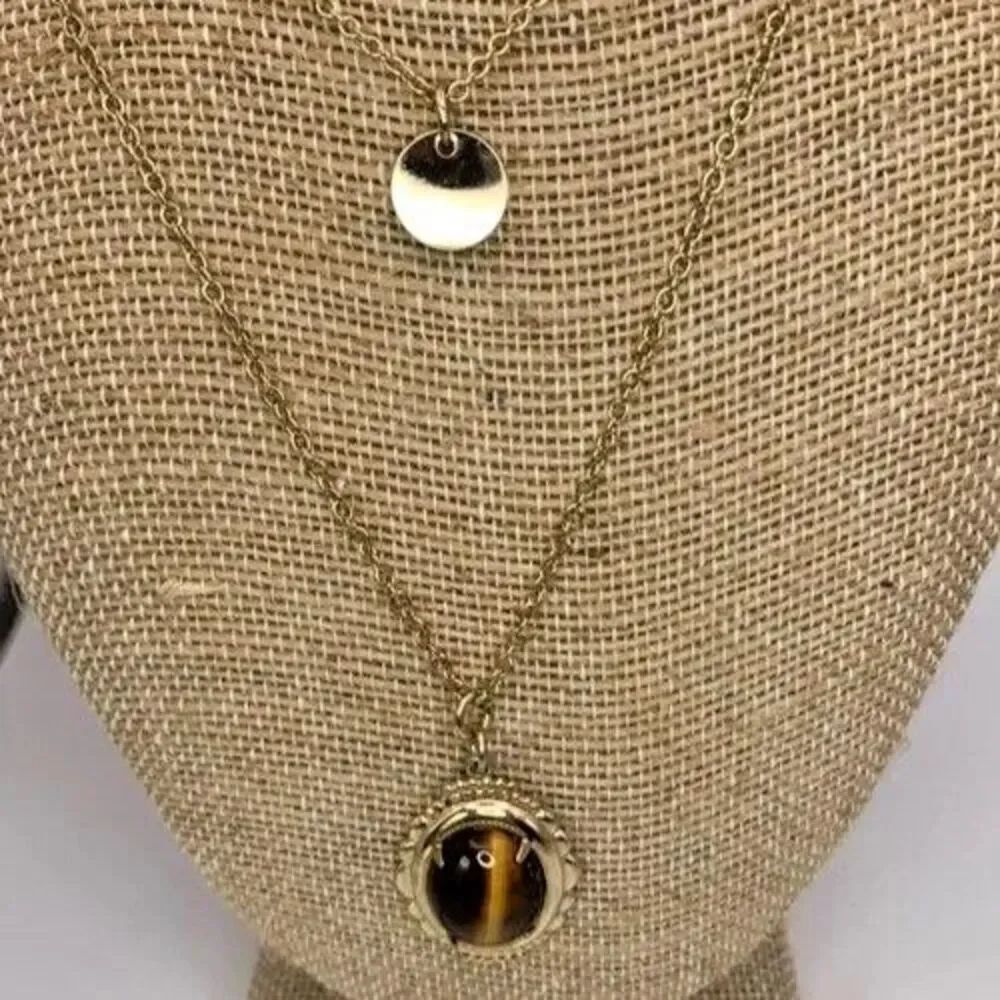 j. Crew Double Layer Tigers Eye Pendant Necklace 20in